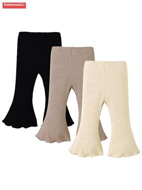 Toddler Girl Bell Bottom Pants 3 Pack Cotton Stretch Flare Trousers